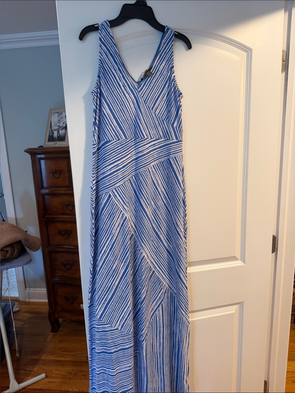 Tommy Bahama Blue and White Striped V‑Neck Maxi Dress